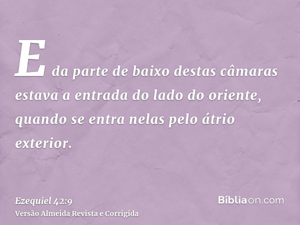 E da parte de baixo destas câmaras estava a entrada do lado do oriente, quando se entra nelas pelo átrio exterior.