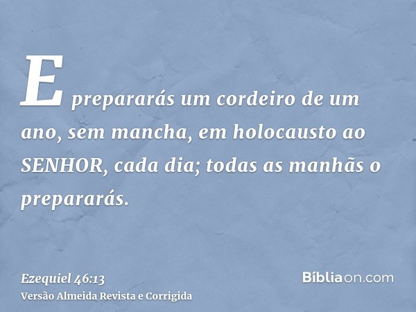 E prepararás um cordeiro de um ano, sem mancha, em holocausto ao SENHOR, cada dia; todas as manhãs o prepararás.