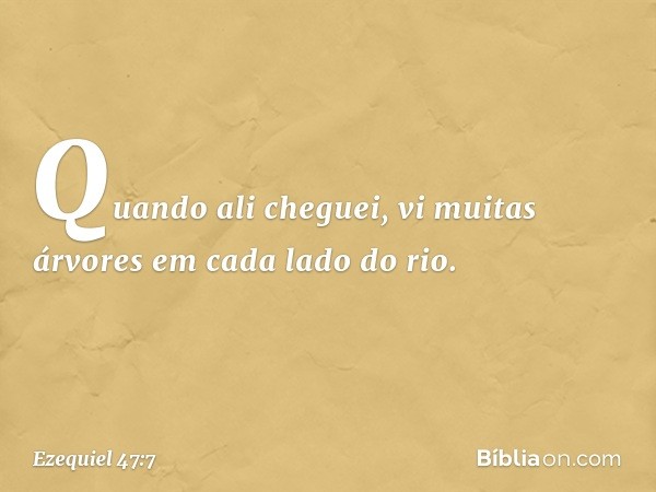 Quando ali cheguei, vi muitas árvores em cada lado do rio. -- Ezequiel 47:7