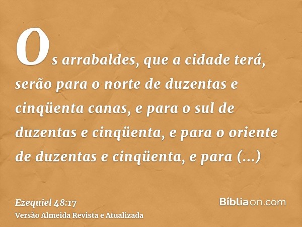 Os arrabaldes, que a cidade terá, serão para o norte de duzentas e cinqüenta canas, e para o sul de duzentas e cinqüenta, e para o oriente de duzentas e cinqüen