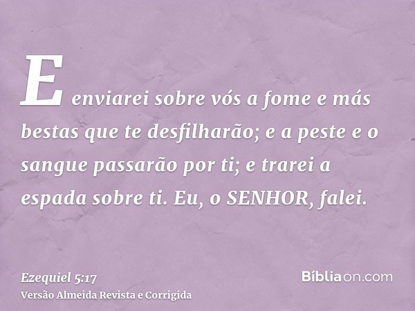E enviarei sobre vós a fome e más bestas que te desfilharão; e a peste e o sangue passarão por ti; e trarei a espada sobre ti. Eu, o SENHOR, falei.