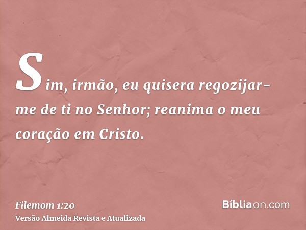 Sim, irmão, eu quisera regozijar-me de ti no Senhor; reanima o meu coração em Cristo.