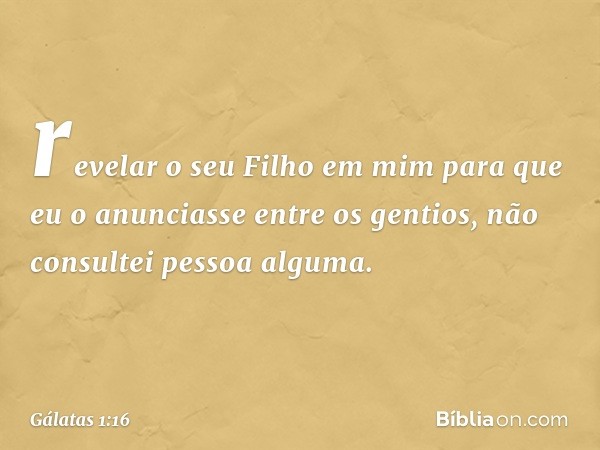 revelar o seu Filho em mim para que eu o anunciasse entre os gentios, não consultei pessoa alguma. -- Gálatas 1:16