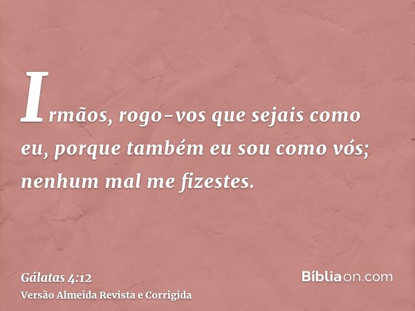 Irmãos, rogo-vos que sejais como eu, porque também eu sou como vós; nenhum mal me fizestes.