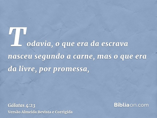 Todavia, o que era da escrava nasceu segundo a carne, mas o que era da livre, por promessa,