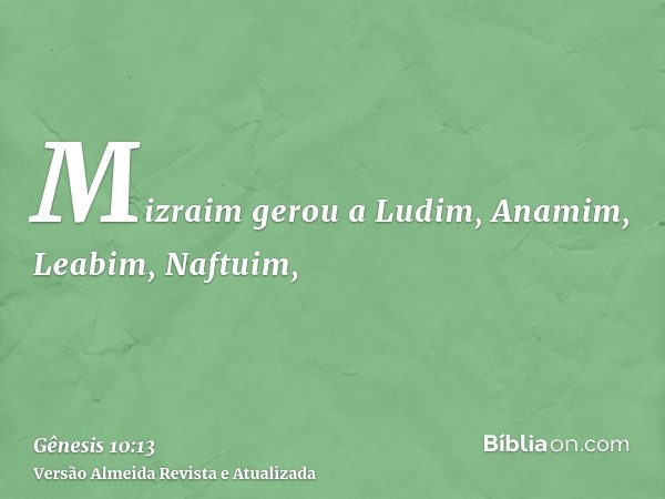 Mizraim gerou a Ludim, Anamim, Leabim, Naftuim,