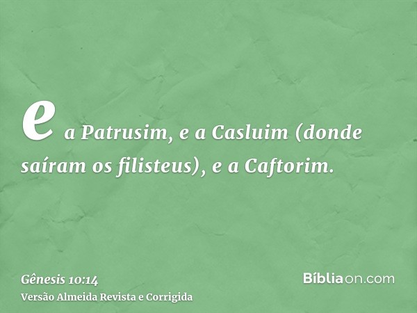 e a Patrusim, e a Casluim (donde saíram os filisteus), e a Caftorim.