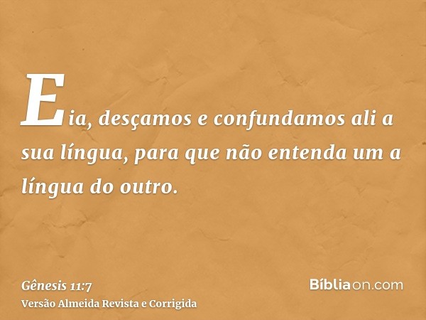 Eia, desçamos e confundamos ali a sua língua, para que não entenda um a língua do outro.