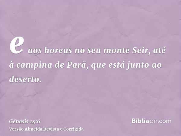 e aos horeus no seu monte Seir, até à campina de Parã, que está junto ao deserto.