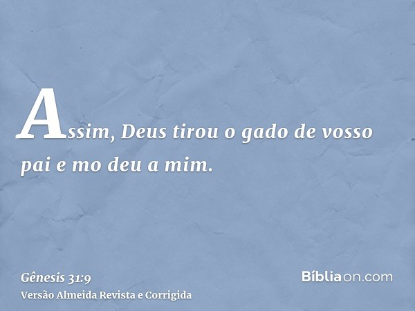 Assim, Deus tirou o gado de vosso pai e mo deu a mim.