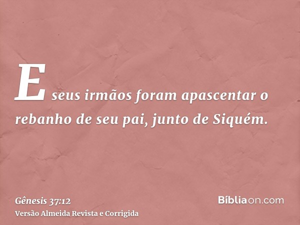 E seus irmãos foram apascentar o rebanho de seu pai, junto de Siquém.
