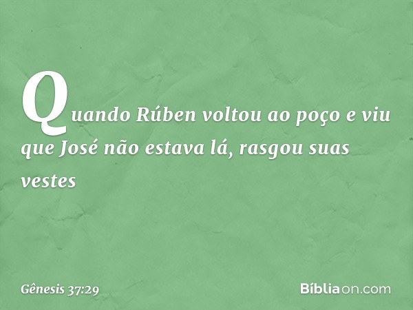 Quando Rúben voltou ao poço e viu que José não estava lá, rasgou suas vestes -- Gênesis 37:29