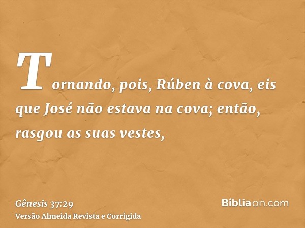 Tornando, pois, Rúben à cova, eis que José não estava na cova; então, rasgou as suas vestes,