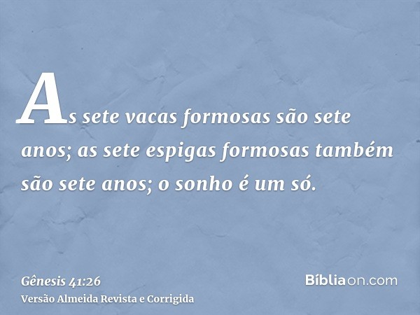 As sete vacas formosas são sete anos; as sete espigas formosas também são sete anos; o sonho é um só.