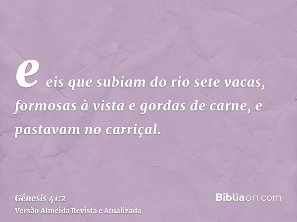 e eis que subiam do rio sete vacas, formosas à vista e gordas de carne, e pastavam no carriçal.