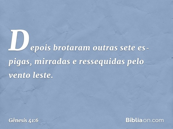 Depois brotaram outras sete es­pigas, mirradas e ressequidas pelo vento leste. -- Gênesis 41:6