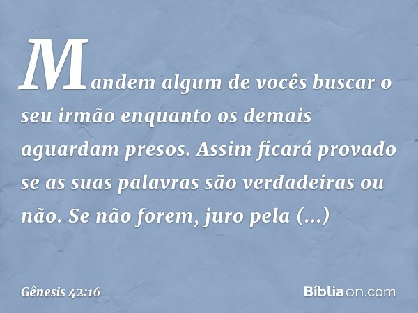 Man­dem algum de vocês buscar o seu irmão enquanto os demais aguardam pre­sos. Assim ficará provado se as suas palavras são verdadeiras ou não. Se não forem, ju