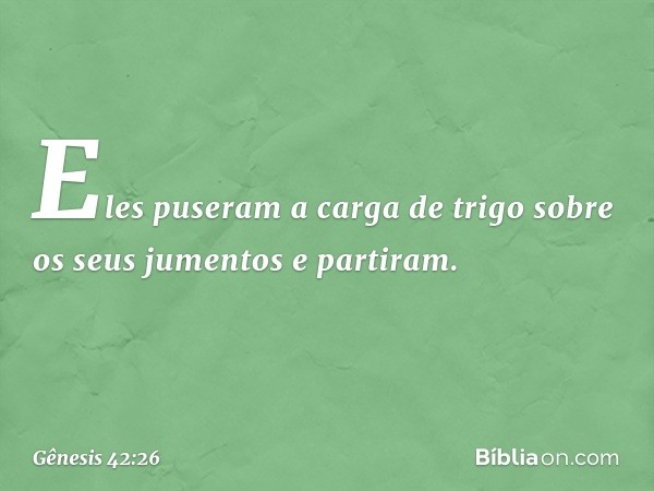 Eles puseram a carga de trigo sobre os seus jumentos e partiram. -- Gênesis 42:26