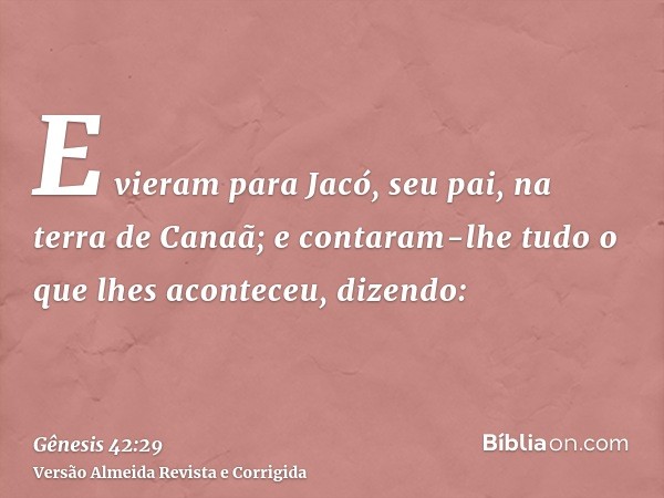 E vieram para Jacó, seu pai, na terra de Canaã; e contaram-lhe tudo o que lhes aconteceu, dizendo: