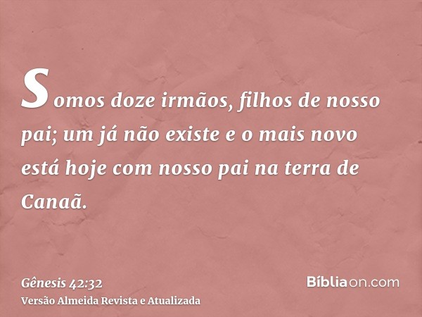 somos doze irmãos, filhos de nosso pai; um já não existe e o mais novo está hoje com nosso pai na terra de Canaã.