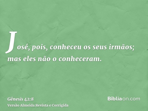 José, pois, conheceu os seus irmãos; mas eles não o conheceram.