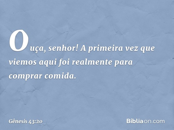 "Ouça, senhor! A primeira vez que viemos aqui foi realmente para comprar comida. -- Gênesis 43:20