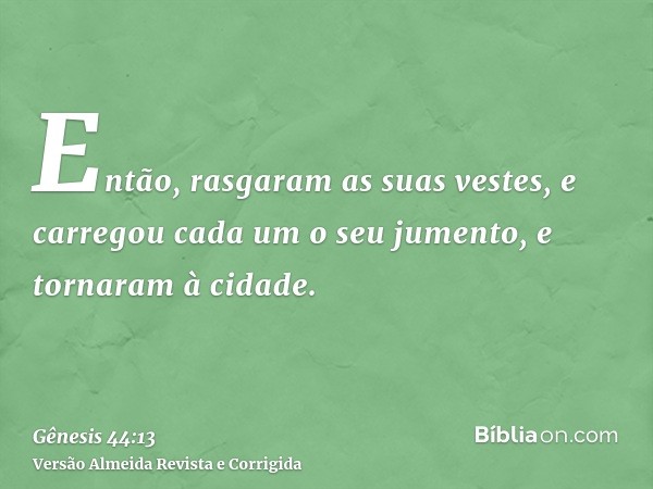 Então, rasgaram as suas vestes, e carregou cada um o seu jumento, e tornaram à cidade.