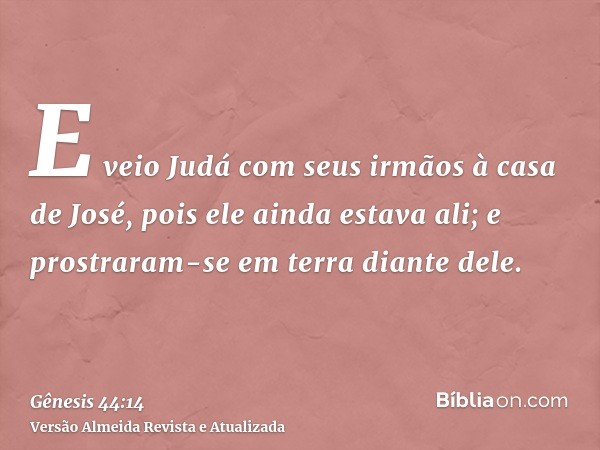 E veio Judá com seus irmãos à casa de José, pois ele ainda estava ali; e prostraram-se em terra diante dele.