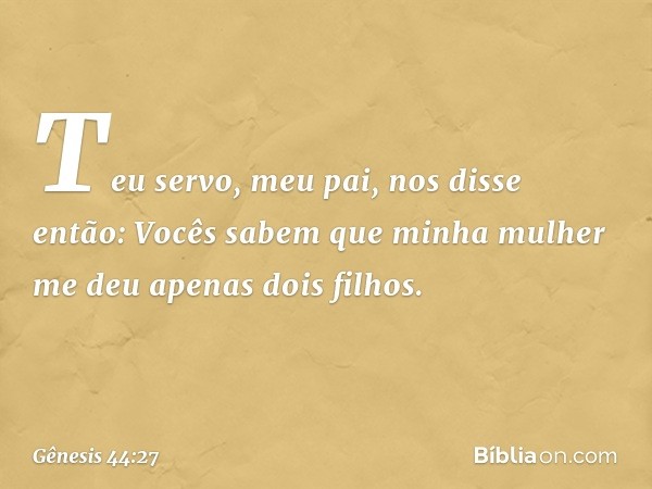 "Teu servo, meu pai, nos disse então: 'Vocês sabem que minha mulher me deu apenas dois filhos. -- Gênesis 44:27