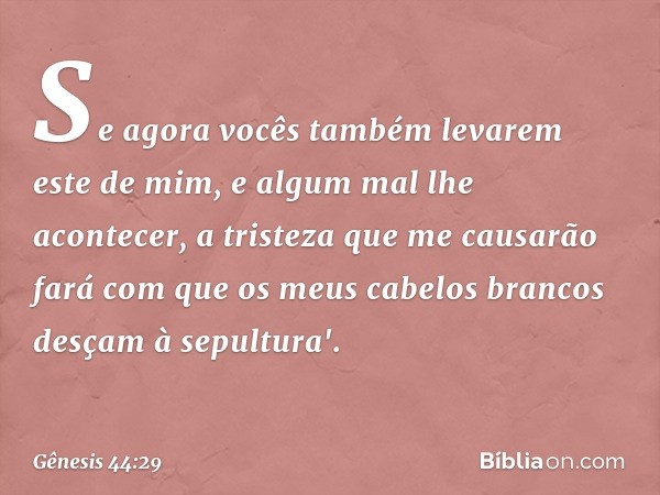 Se agora vocês também levarem este de mim, e algum mal lhe acontecer, a tristeza que me causarão fará com que os meus cabelos bran­cos desçam à sepultura'. -- G