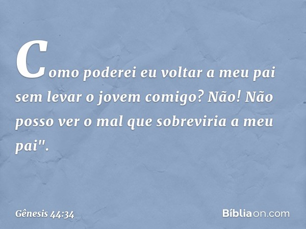 Como poderei eu voltar a meu pai sem levar o jovem comigo? Não! Não posso ver o mal que sobreviria a meu pai". -- Gênesis 44:34