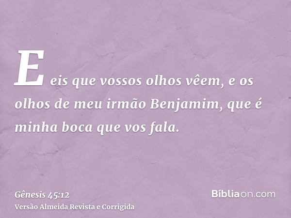 E eis que vossos olhos vêem, e os olhos de meu irmão Benjamim, que é minha boca que vos fala.