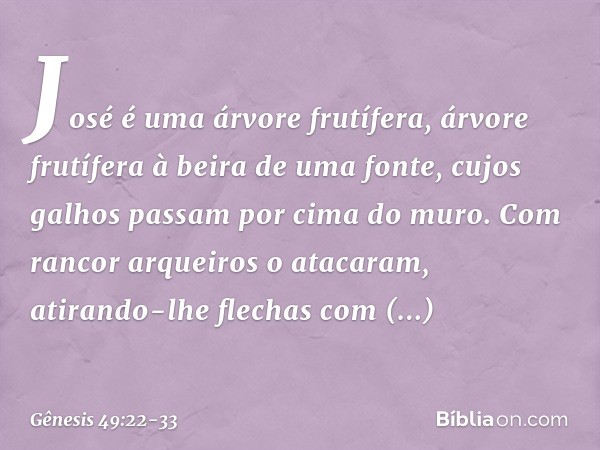 José é uma árvore frutífera,
árvore frutífera à beira de uma fonte,
cujos galhos passam por cima do muro. Com rancor arqueiros o atacaram,
atirando-lhe flechas 