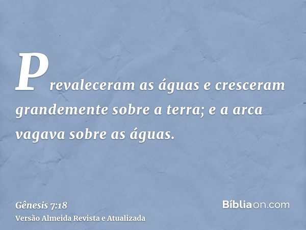 Prevaleceram as águas e cresceram grandemente sobre a terra; e a arca vagava sobre as águas.