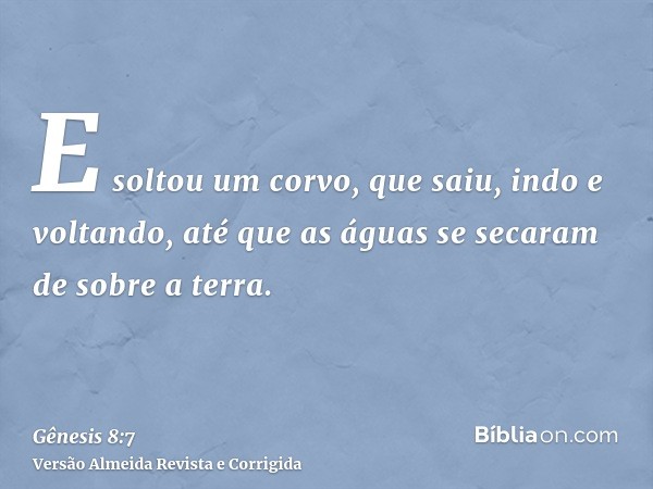 E soltou um corvo, que saiu, indo e voltando, até que as águas se secaram de sobre a terra.