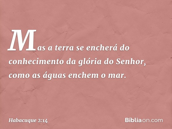 Mas a terra se encherá do conhecimento
da glória do Senhor,
como as águas enchem o mar. -- Habacuque 2:14