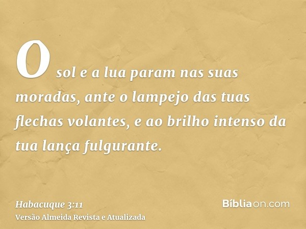 O sol e a lua param nas suas moradas, ante o lampejo das tuas flechas volantes, e ao brilho intenso da tua lança fulgurante.