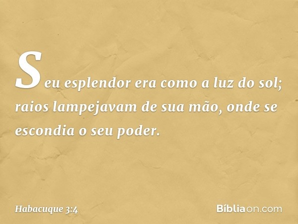 Seu esplendor era como a luz do sol;
raios lampejavam de sua mão,
onde se escondia o seu poder. -- Habacuque 3:4