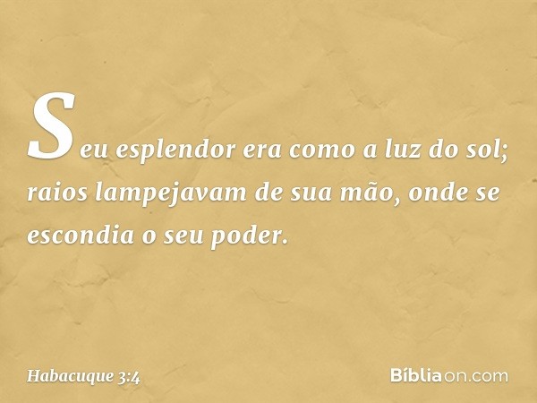 Seu esplendor era como a luz do sol;
raios lampejavam de sua mão,
onde se escondia o seu poder. -- Habacuque 3:4