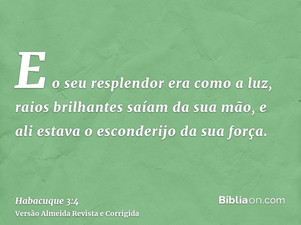 E o seu resplendor era como a luz, raios brilhantes saíam da sua mão, e ali estava o esconderijo da sua força.