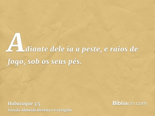 Adiante dele ia a peste, e raios de fogo, sob os seus pés.
