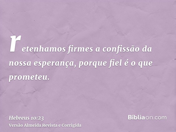 retenhamos firmes a confissão da nossa esperança, porque fiel é o que prometeu.
