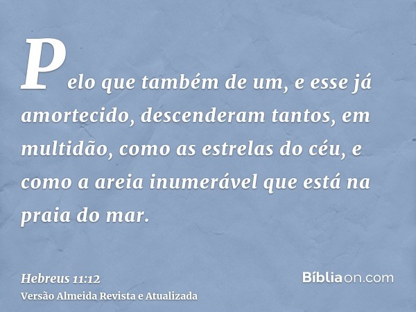 Pelo que também de um, e esse já amortecido, descenderam tantos, em multidão, como as estrelas do céu, e como a areia inumerável que está na praia do mar.