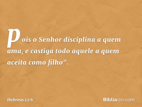 pois o Senhor disciplina
a quem ama,
e castiga todo aquele
a quem aceita como filho". -- Hebreus 12:6