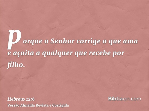 porque o Senhor corrige o que ama e açoita a qualquer que recebe por filho.
