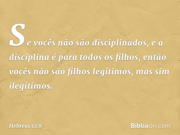 Se vocês não são disciplinados, e a disciplina é para todos os filhos, então vocês não são filhos legítimos, mas sim ilegítimos. -- Hebreus 12:8