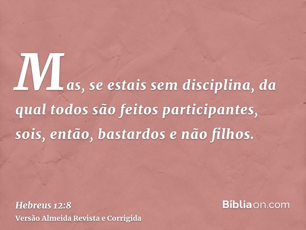 Mas, se estais sem disciplina, da qual todos são feitos participantes, sois, então, bastardos e não filhos.