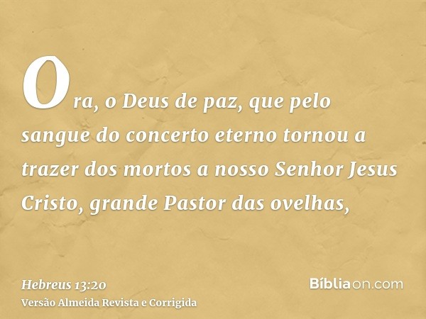 Ora, o Deus de paz, que pelo sangue do concerto eterno tornou a trazer dos mortos a nosso Senhor Jesus Cristo, grande Pastor das ovelhas,