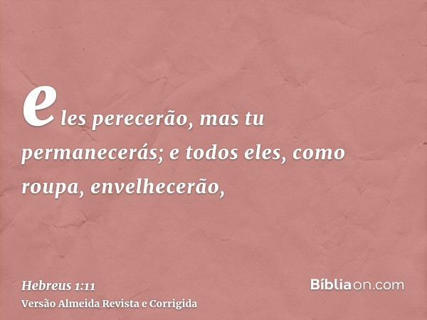 eles perecerão, mas tu permanecerás; e todos eles, como roupa, envelhecerão,