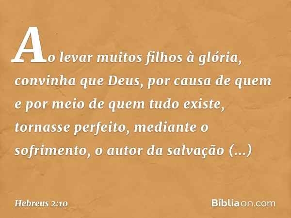 Ao levar muitos filhos à glória, convinha que Deus, por causa de quem e por meio de quem tudo existe, tornasse perfeito, mediante o sofrimento, o autor da salva